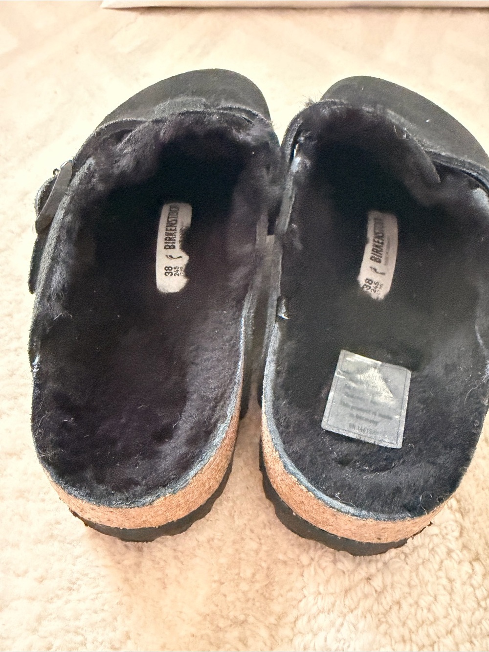 Birkenstock Boston Shearling Black Suede Clogs Size 38 US 7 - Picture 2 of 8